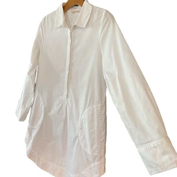 Soft Surroundings Sz XS White Cotton Pockets Collar Long Sleeve Tunic - Picture 2 of 9